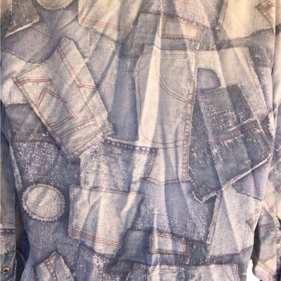 🔮 1970 VINTAGE | DENIM PATCHWORK PRINT SHIRT | UNISEX | LARGE | UNIQUE! $160! - Picture 5 of 7